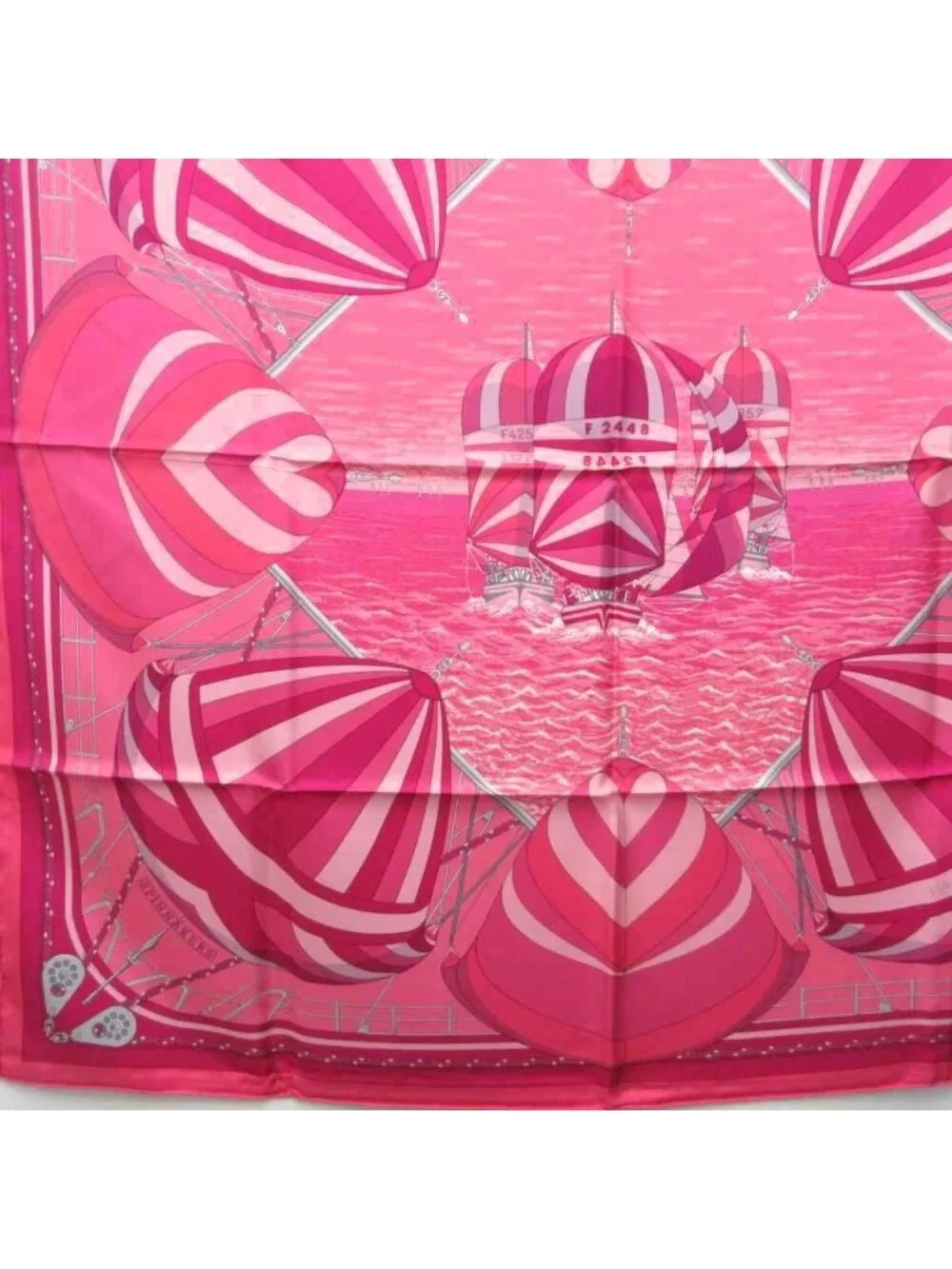 Hermes Tagged Spinnakers Carre 90 Scarf Shawl All Over Pattern Silk 100% Pink - Picture 4 of 8